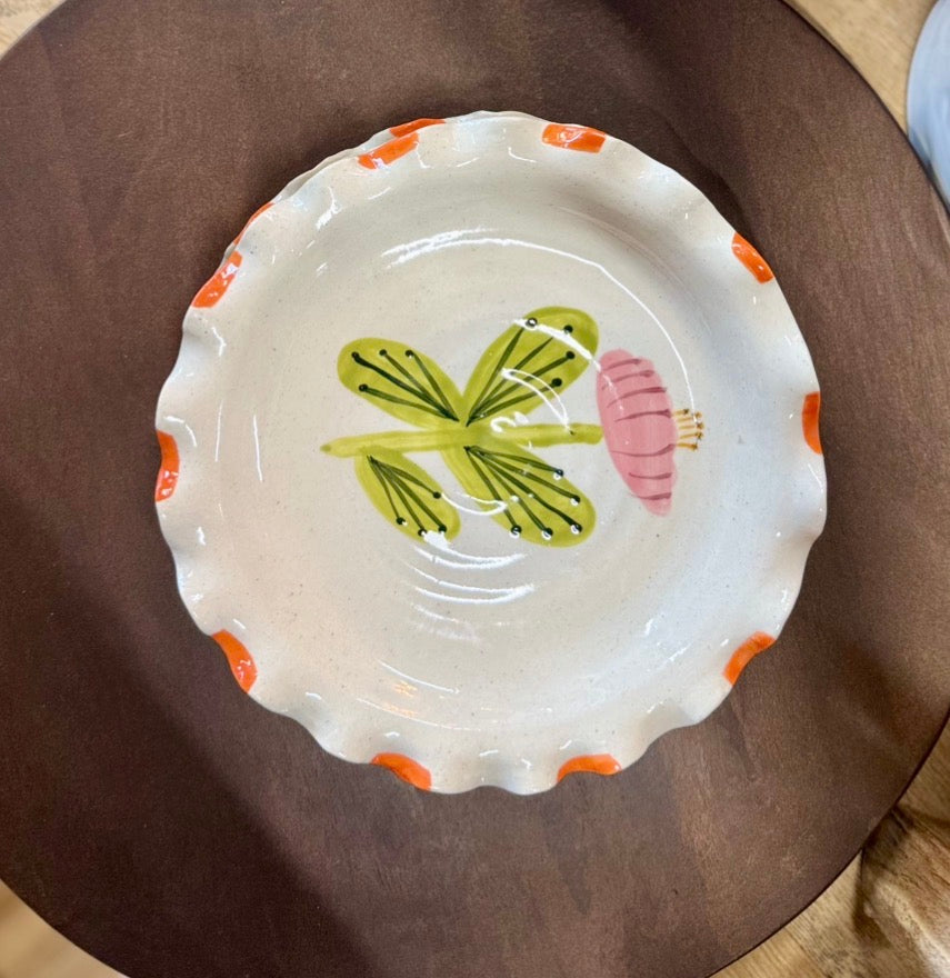 Hand-Painted Ruffled Edge Stoneware Plate