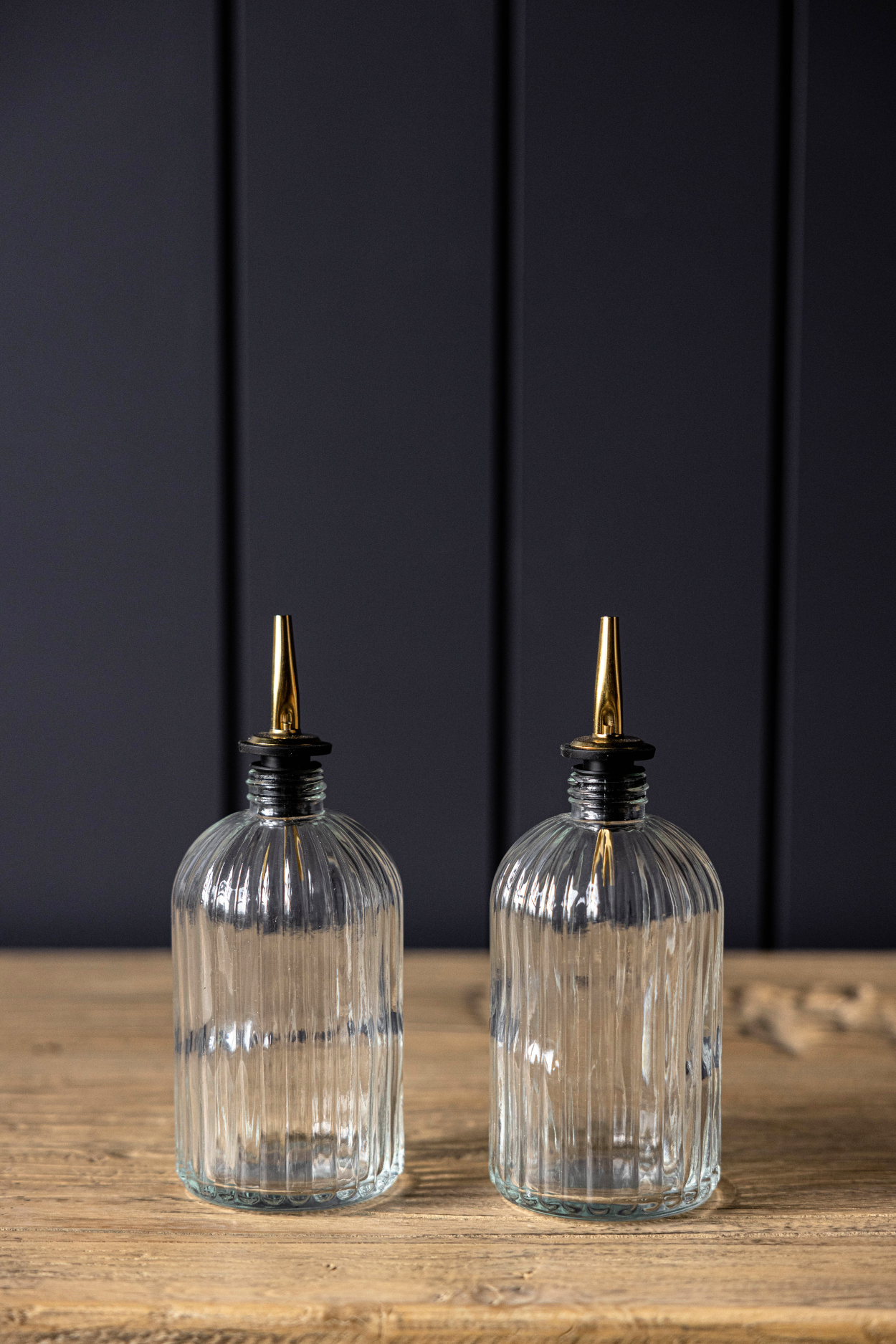 Scalloped Fluted Olive Oil & Vinegar Glass Bottle