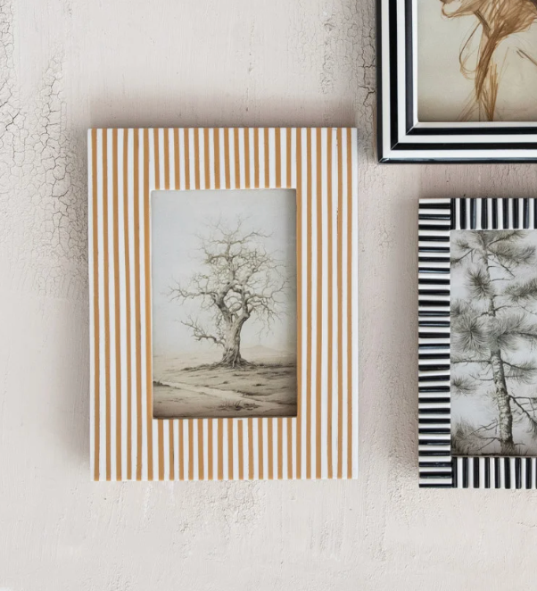 White & Carmel Stripped Photo Frame