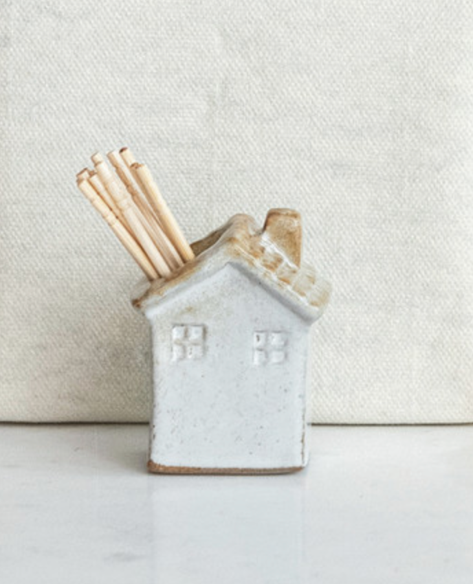Stoneware House Toothpick Holder