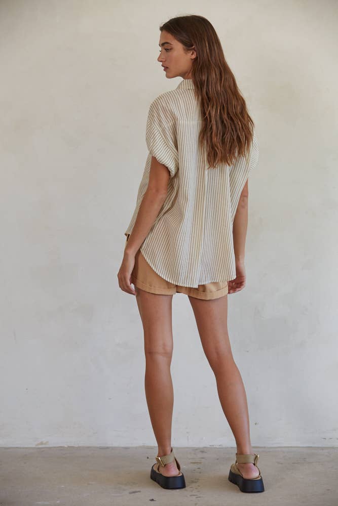Stripped Puff Sleeve Button Down
