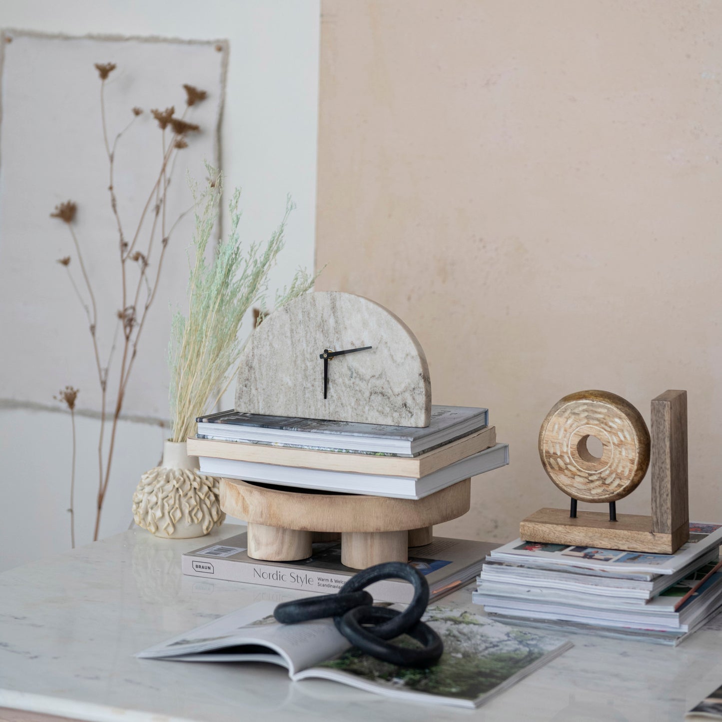Half Circle Marble Mantel Clock (Requires 1-AA Battery) (Each One Will Vary)