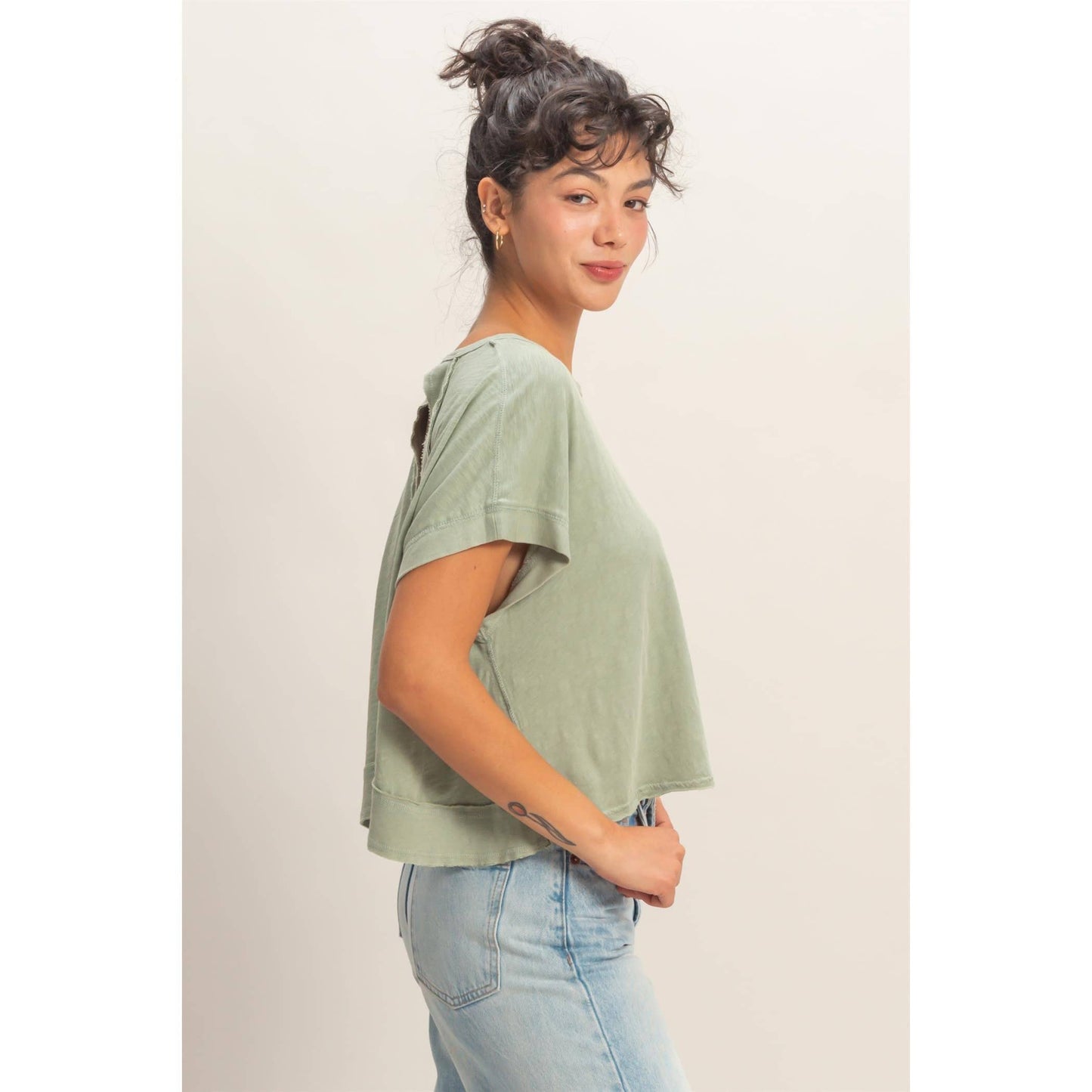 Acid Washed Cross Back Top