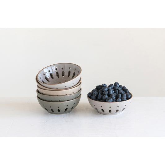 stoneware berry bowl. Variety of colors, perfect for serving fruit and decorating your kitchen.