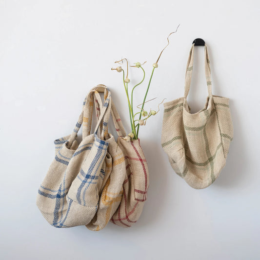 Grid Jute Tote Bag