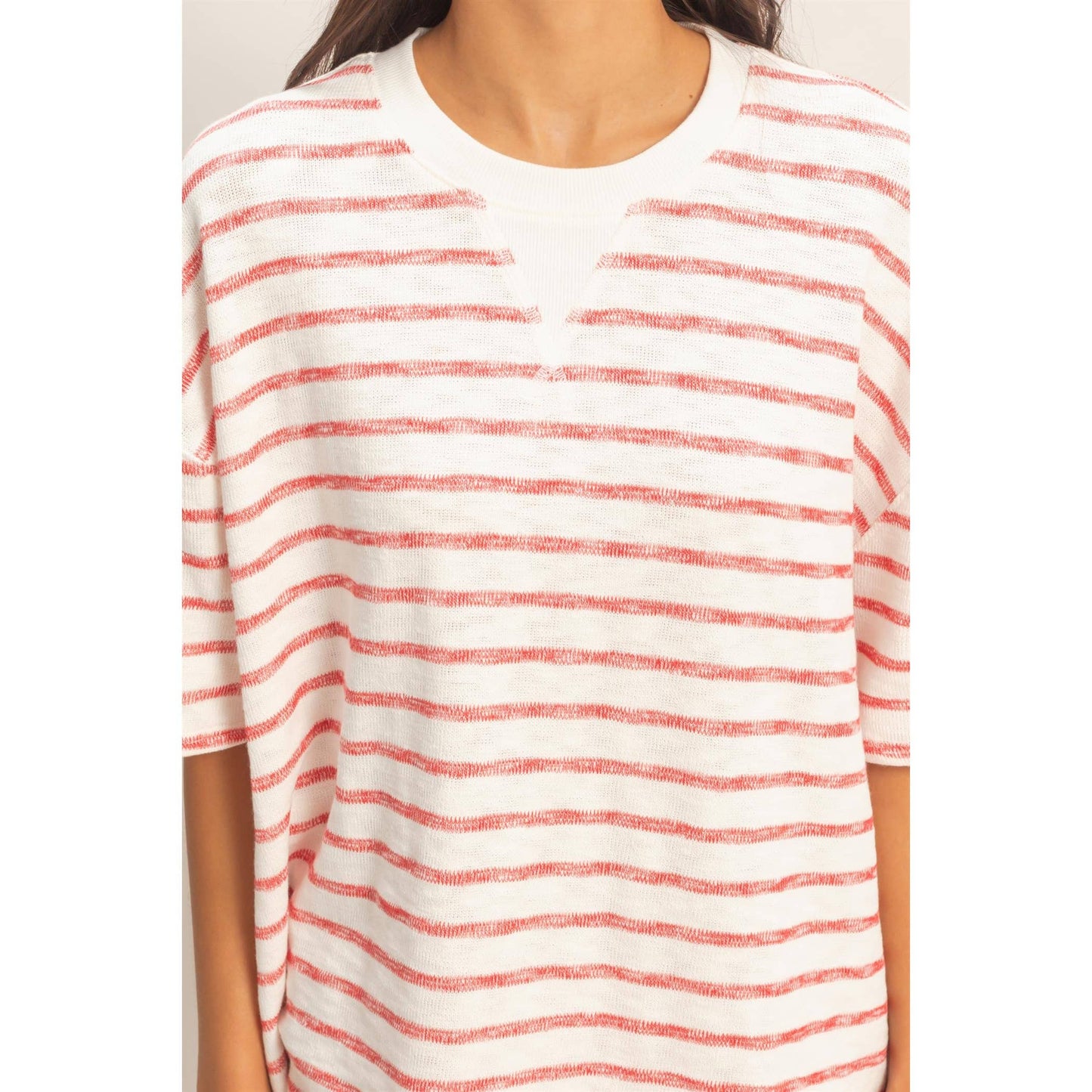 Oversized Striped V-Stitch Tee