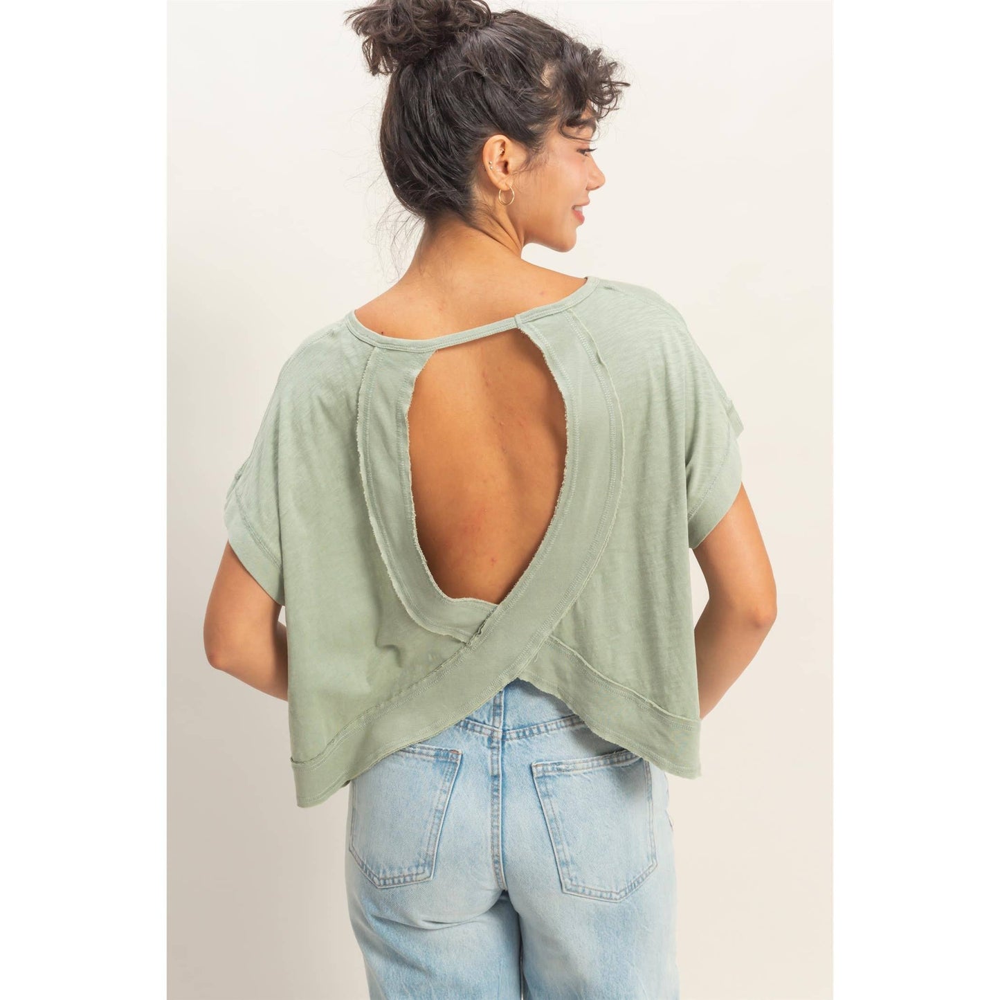 Acid Washed Cross Back Top