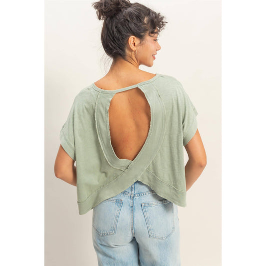 Acid Washed Cross Back Top