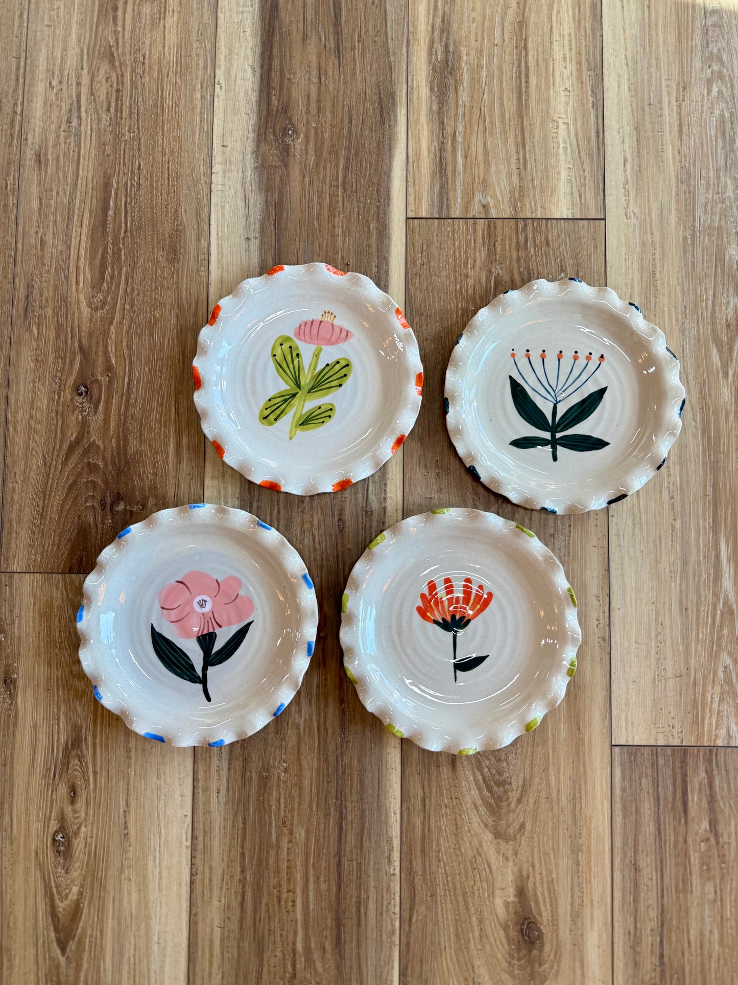 Hand-Painted Ruffled Edge Stoneware Plate