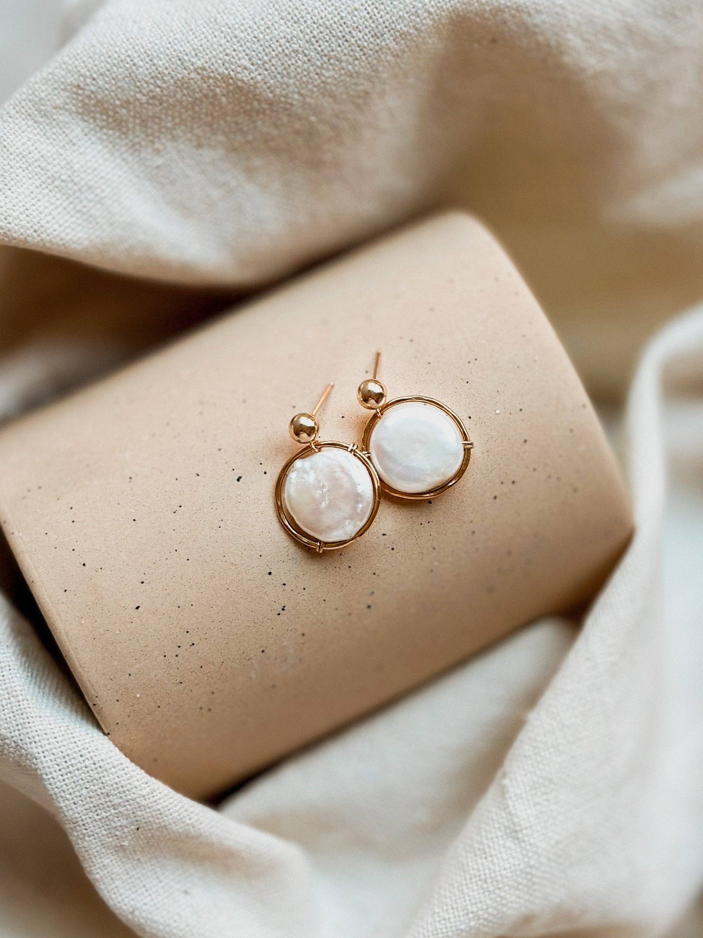 Fresh Water Pearl Halo Earrings - Hypoallergenic, Bridal: Gold