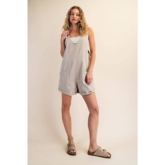 Cotton Twill Roll-Up Overall Short