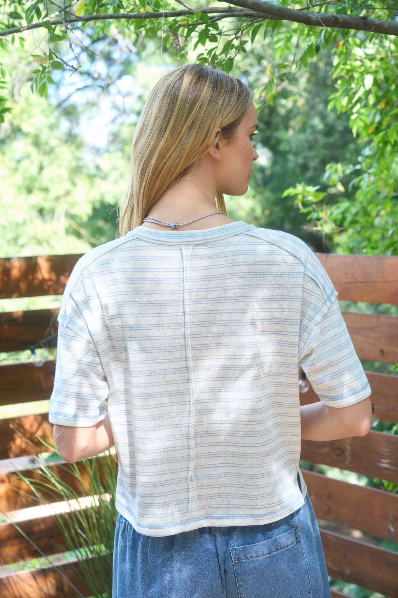 Textured Henley Stripe Tee