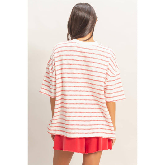 Oversized Striped V-Stitch Tee