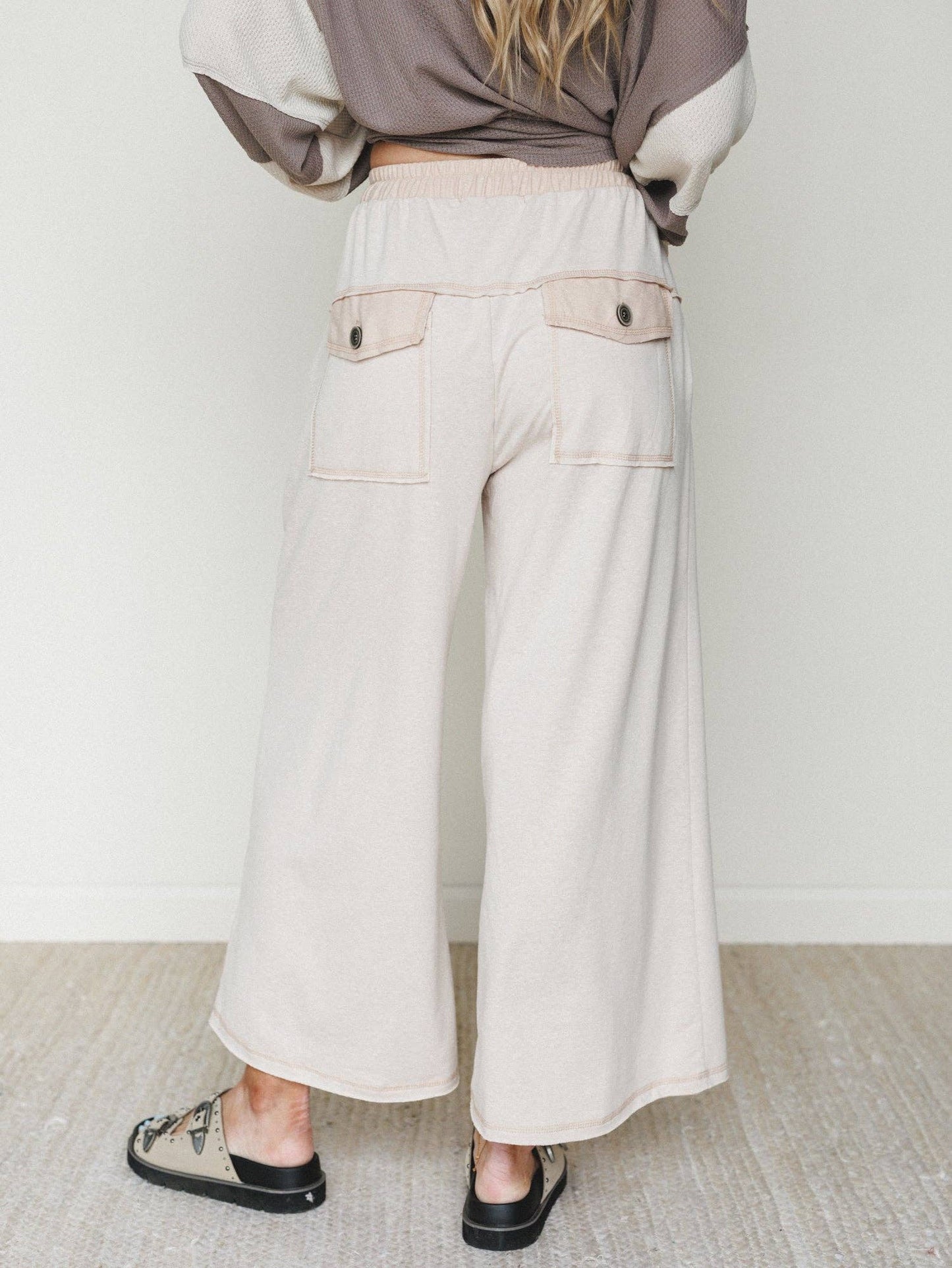 Jodi Wide Leg Pants - Beige: Beige / L