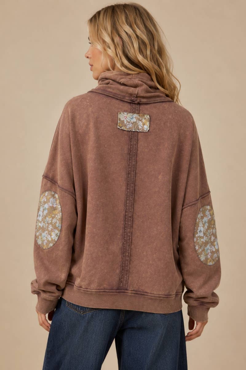 Floral Patch Slouch Neck Sweater