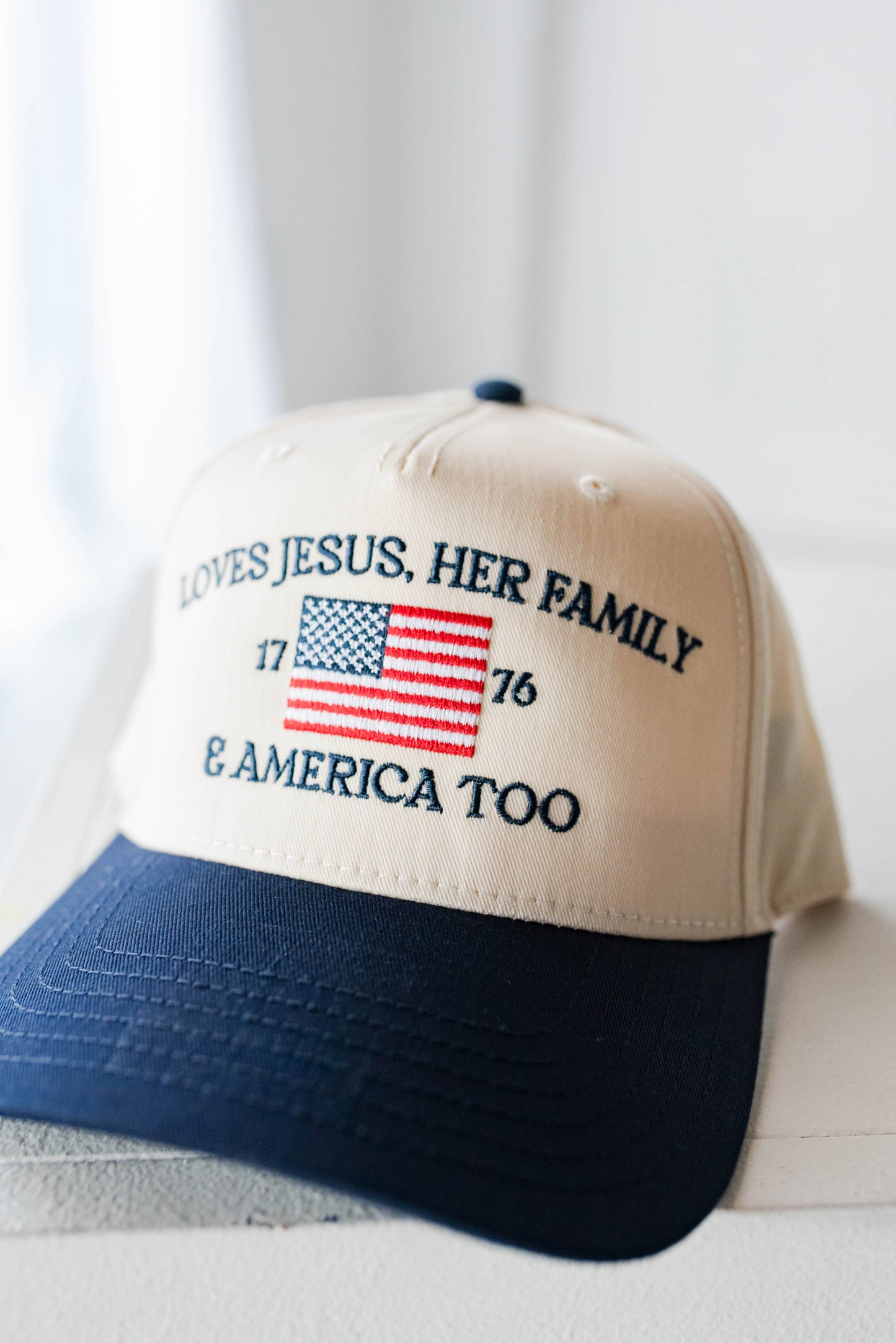 Loves Jesus, Her Family & America Too Embroidered Hat