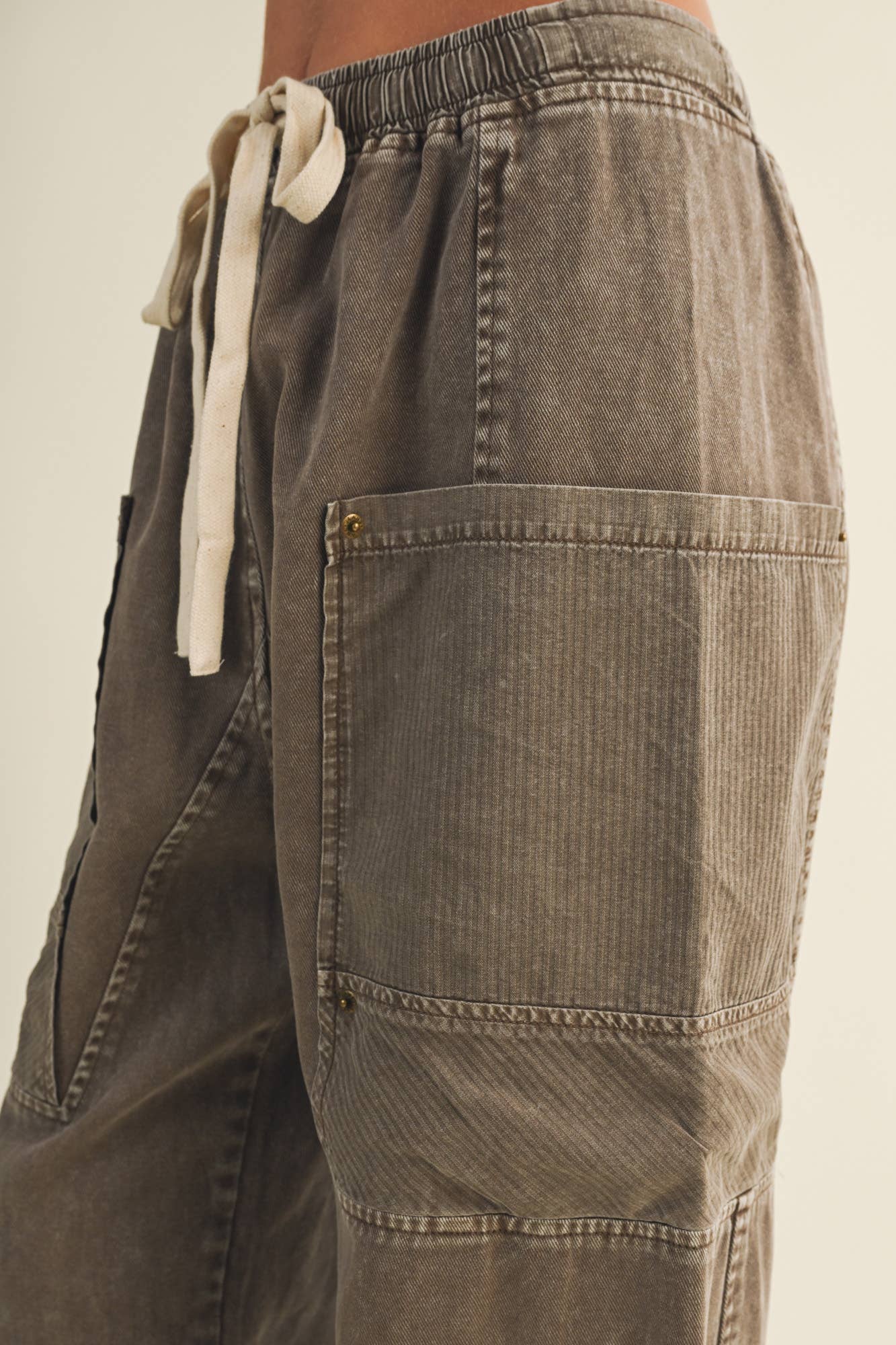 Drawstring Waist Wide Leg Utility Trouser