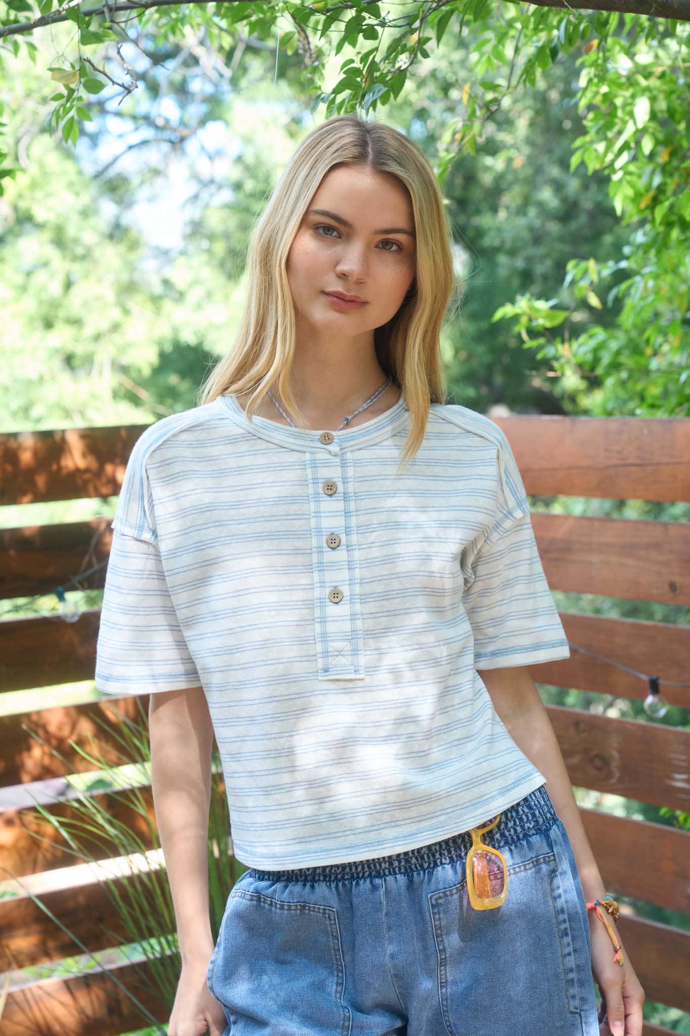 Textured Henley Stripe Tee