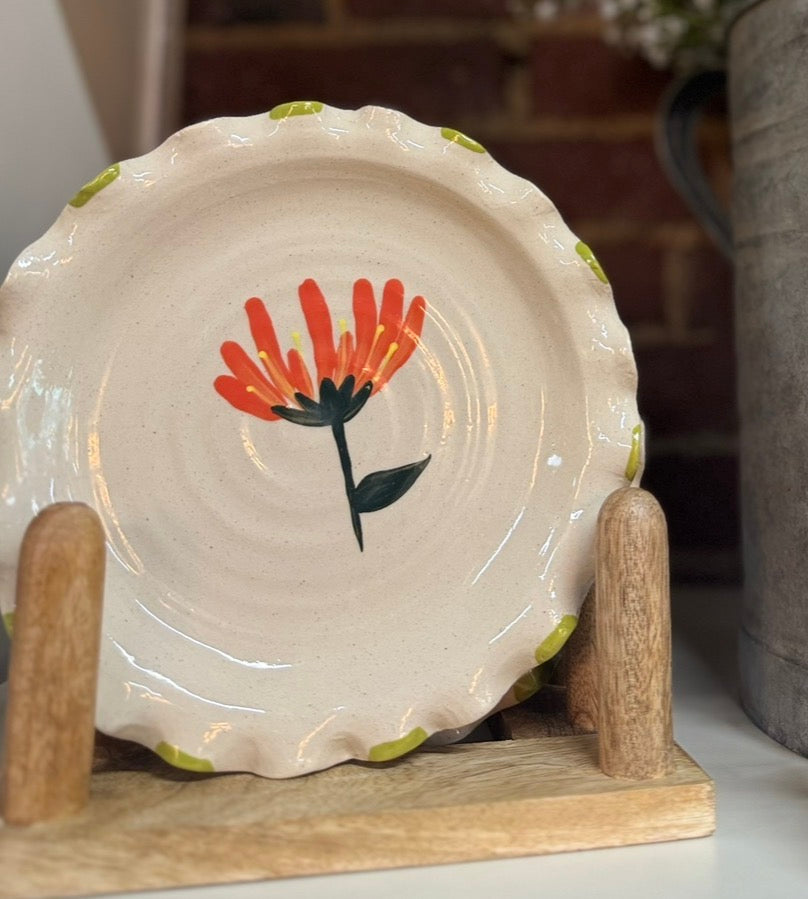 Hand-Painted Ruffled Edge Stoneware Plate