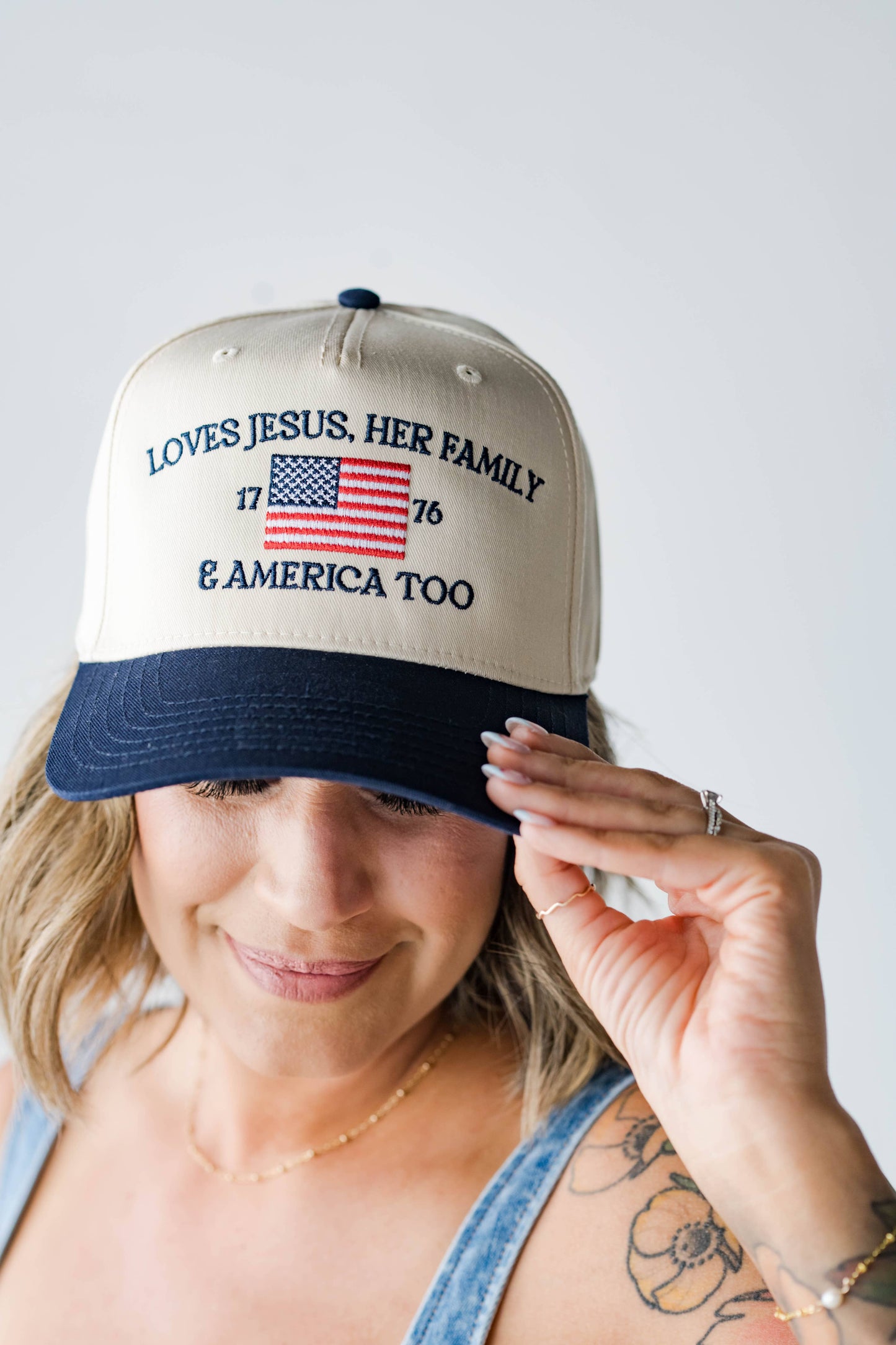 Loves Jesus, Her Family & America Too Embroidered Hat