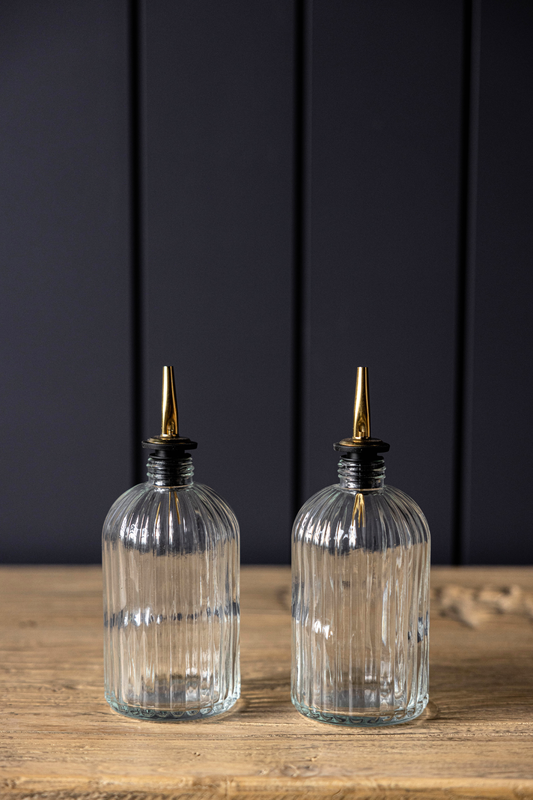 Scalloped Fluted Olive Oil & Vinegar Glass Bottle