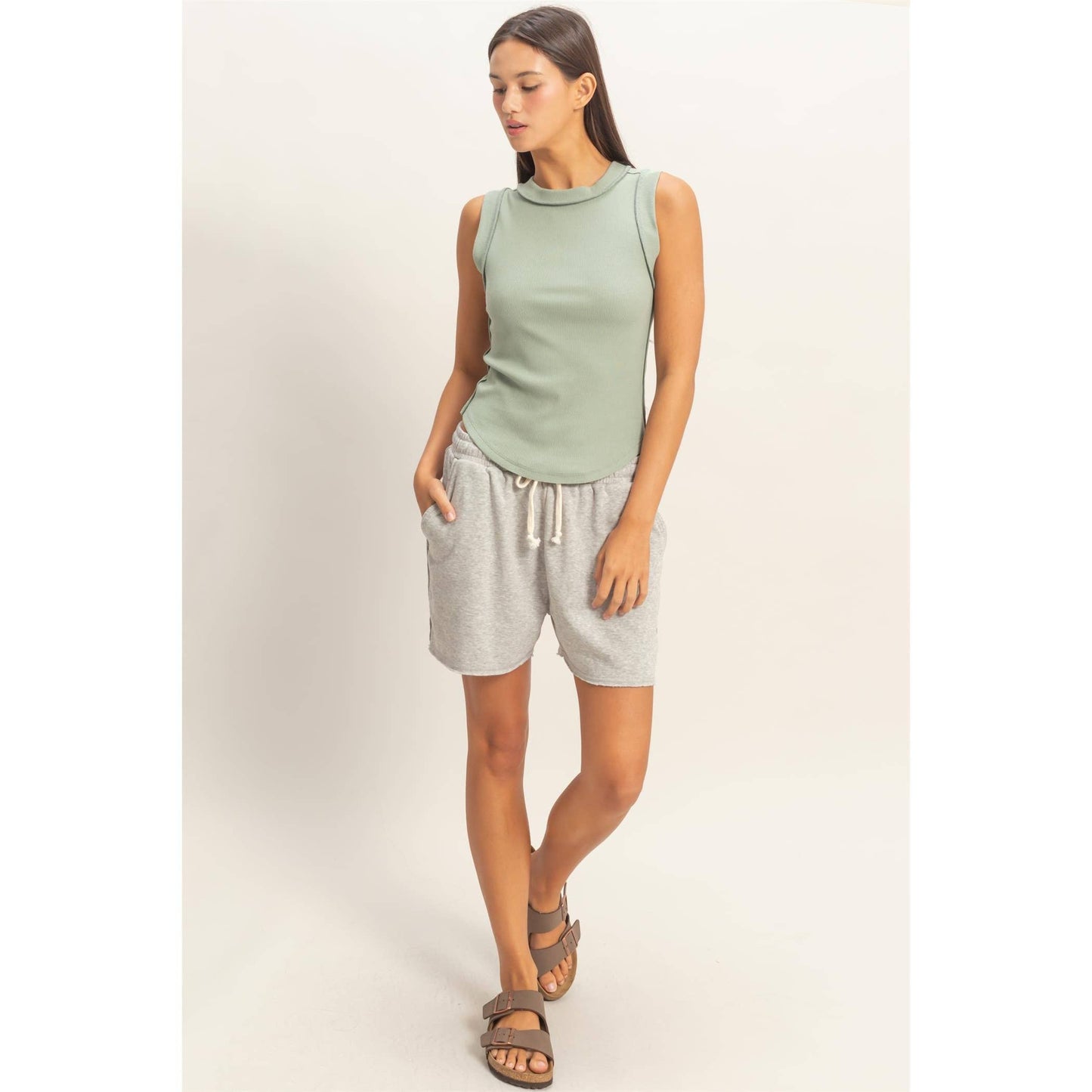 Sage Green Seam Detail Tank Top