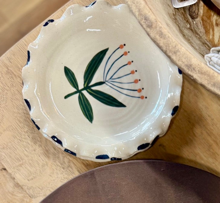 Hand-Painted Ruffled Edge Stoneware Plate