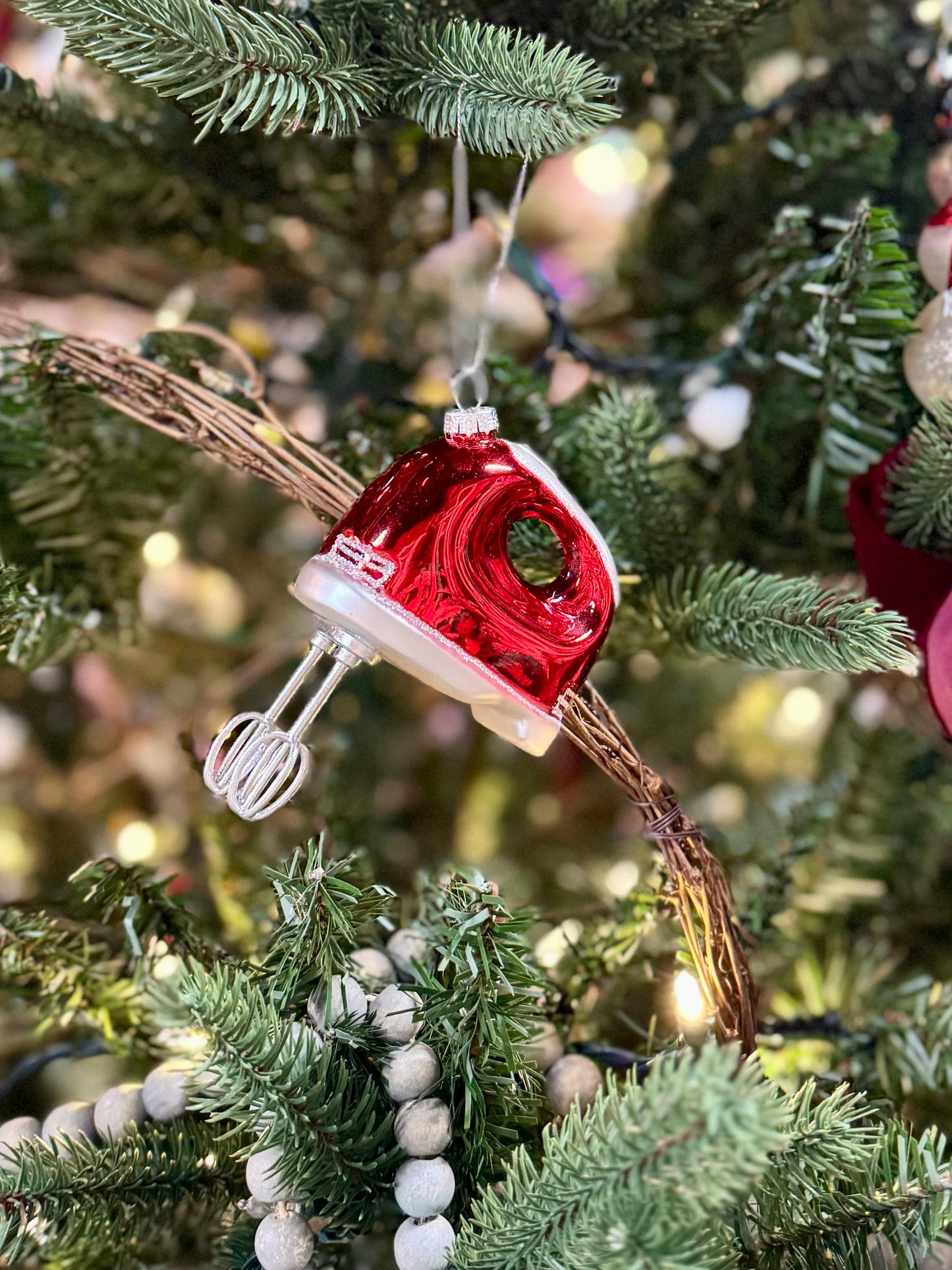 Red Glitter Hand Mixer Glass Ornament
