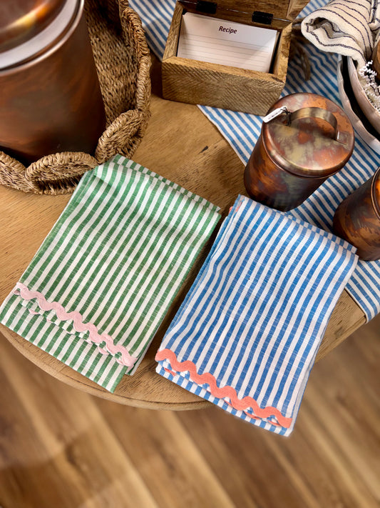 Stripped Scalloped Edge Tea Towel