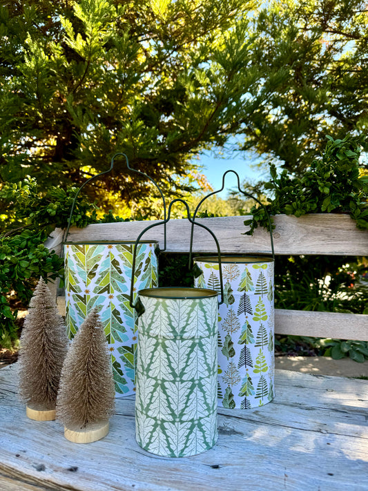 Metal Buckets w/ Christmas Tree Patterns