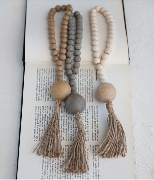 Wood Bead Loop w/ Jute Rope Tassel - Mustard Seed Faith Co.
