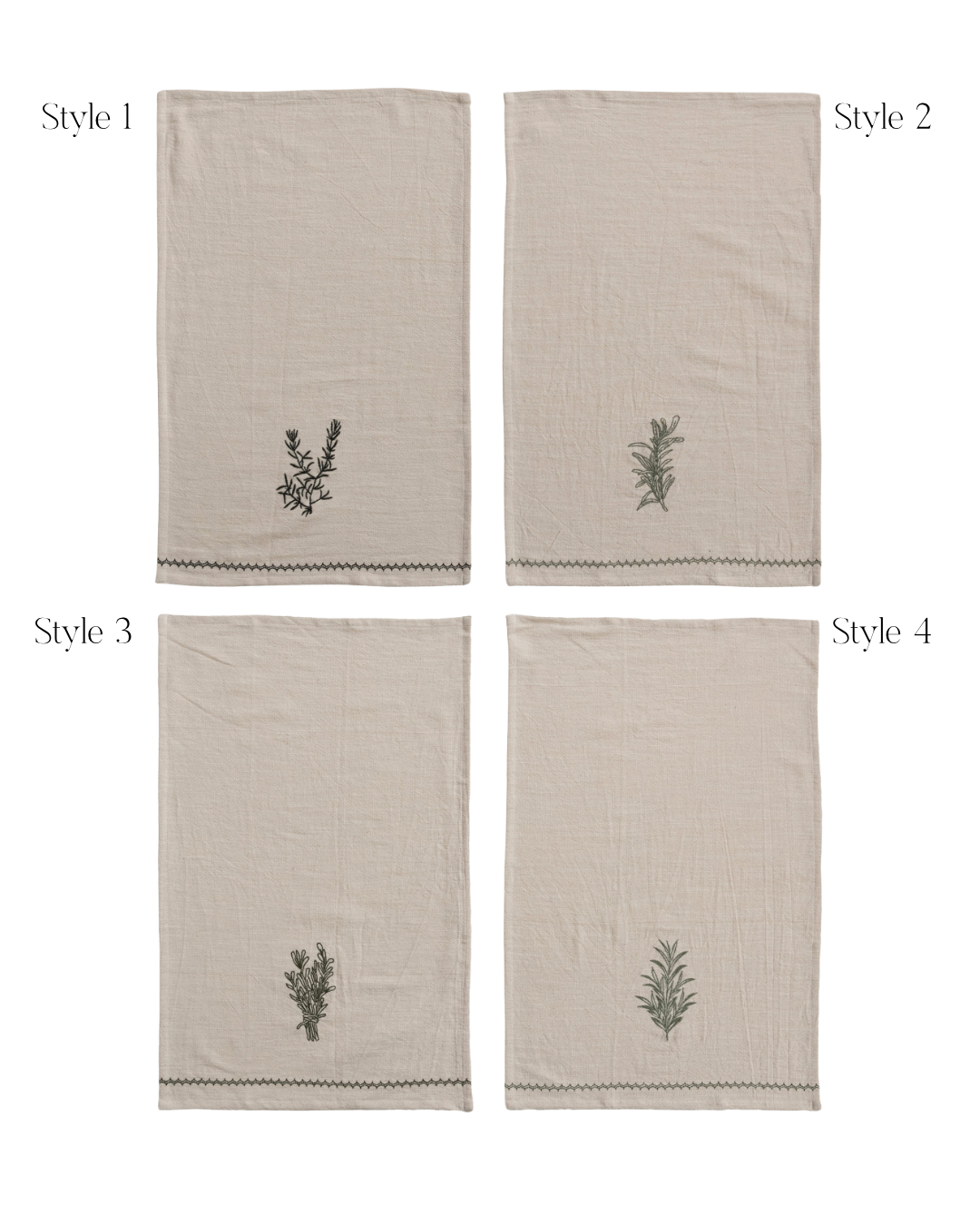 Embroidered Herbs Tea Towel