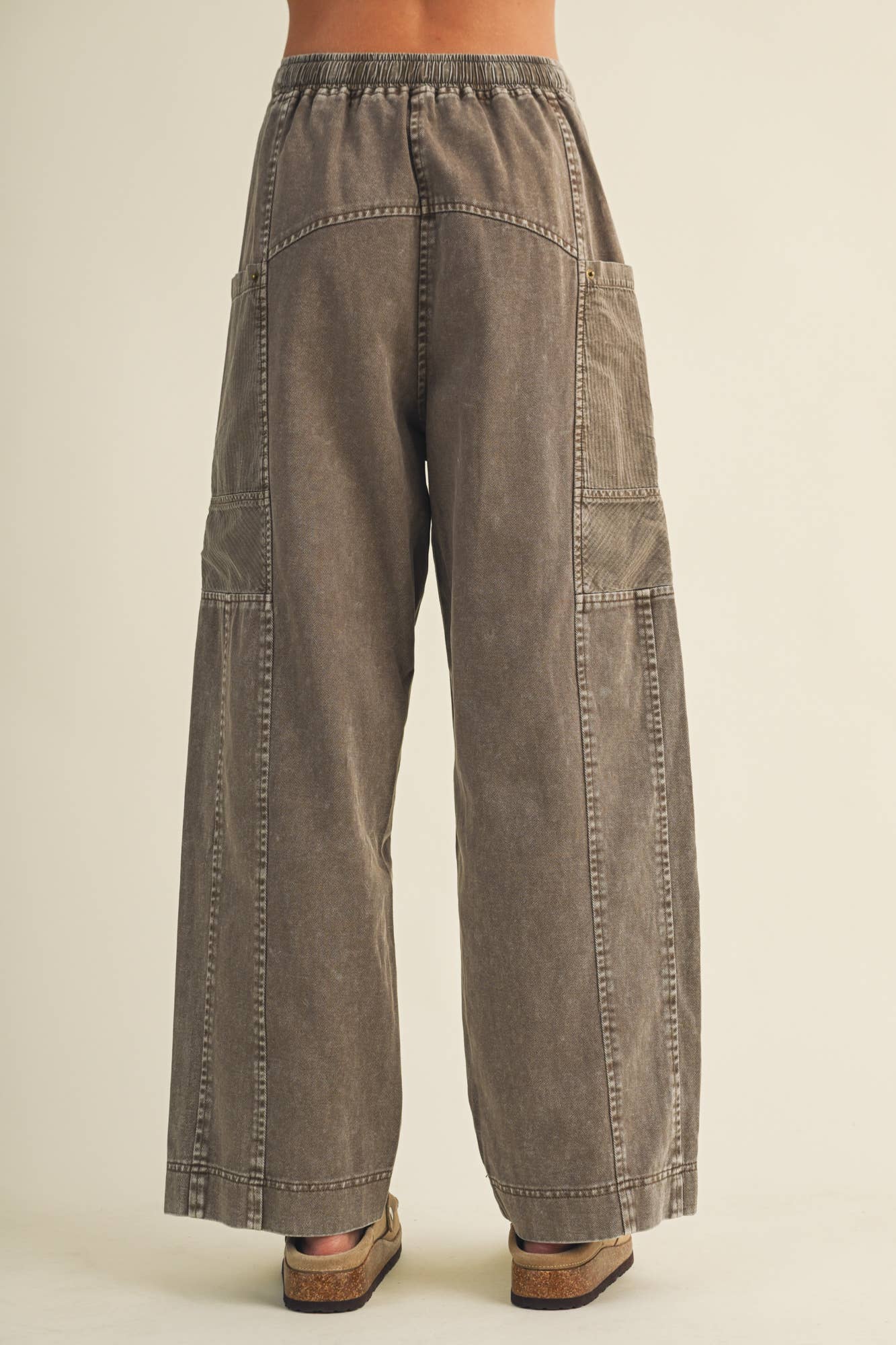 Drawstring Waist Wide Leg Utility Trouser