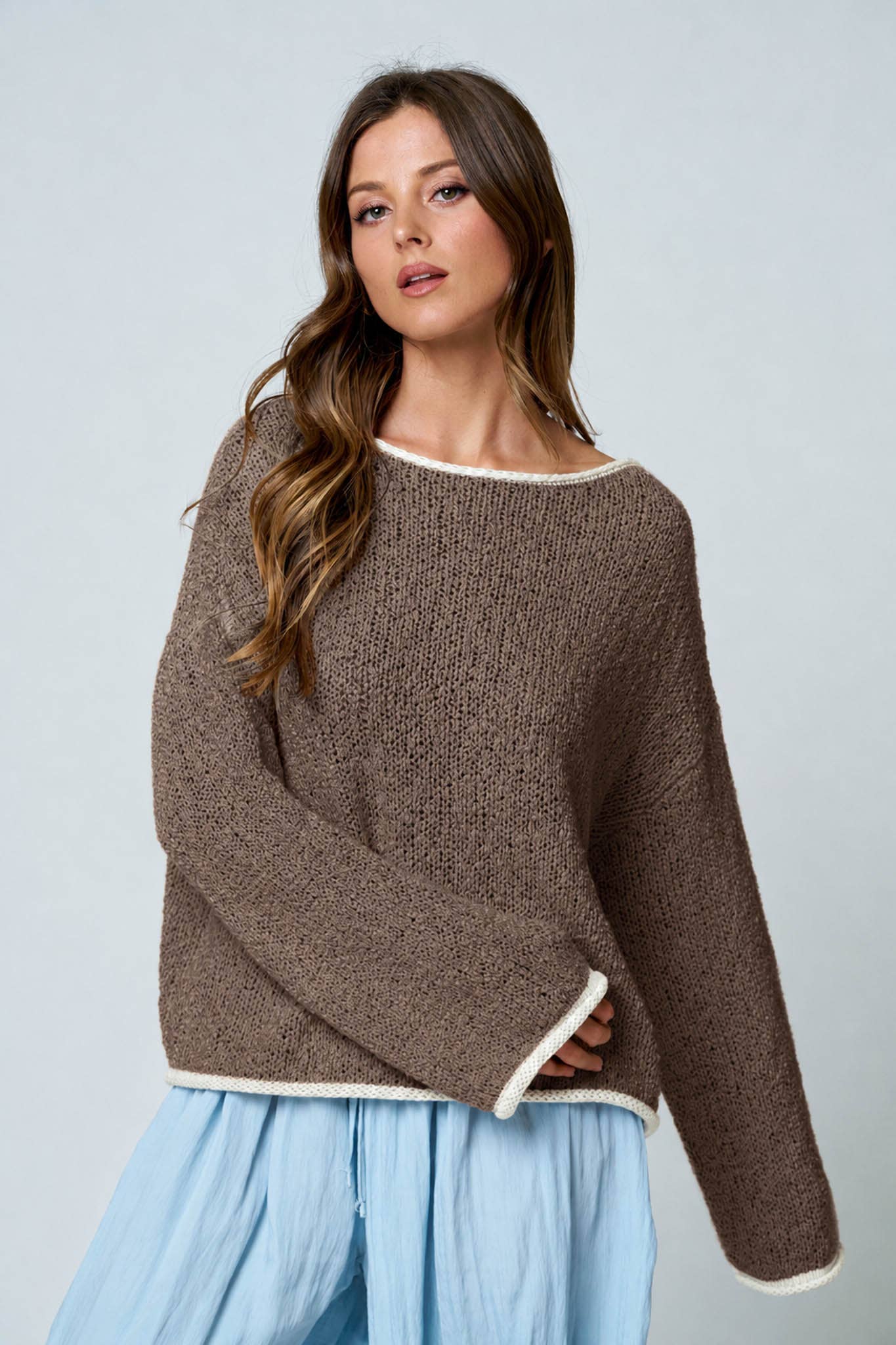 BOAT NECK  KNIT SWEATER