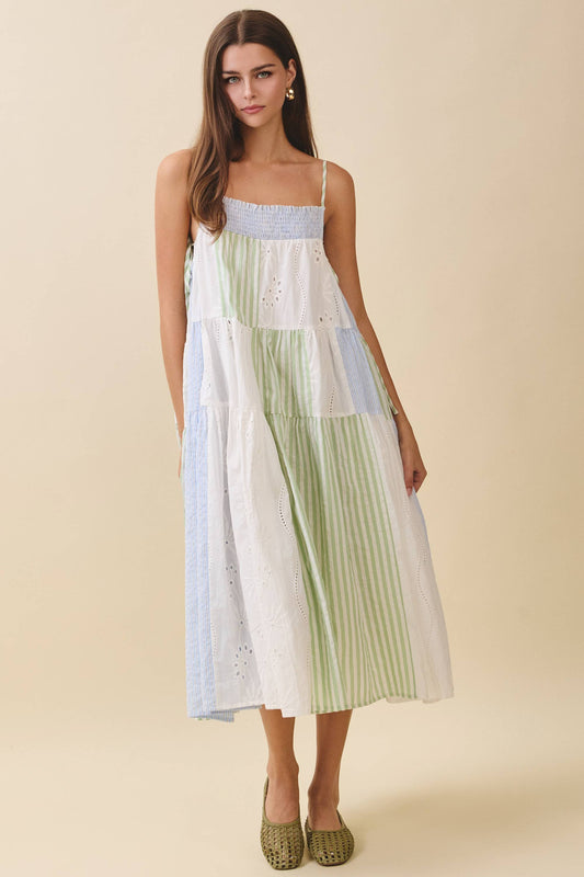 Patchwork Tiered Midi Dress