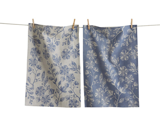 Blue Floral Print Dishtowel Set