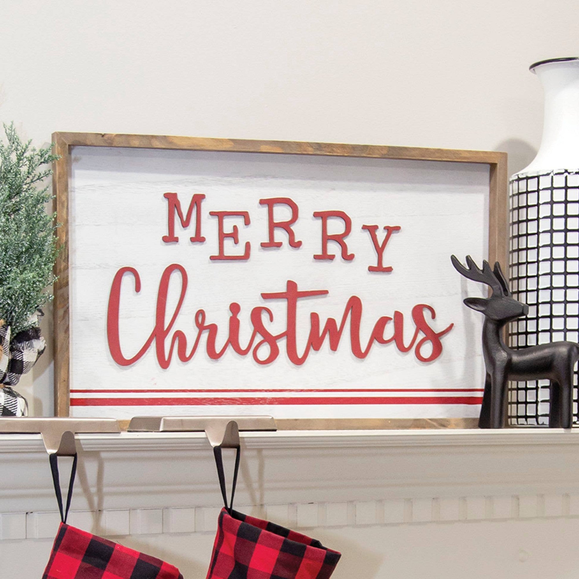 Merry Christmas Distressed Wooden Frame Sign - Mustard Seed Faith Co.