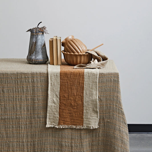 Brown Striped Linen Table Runner