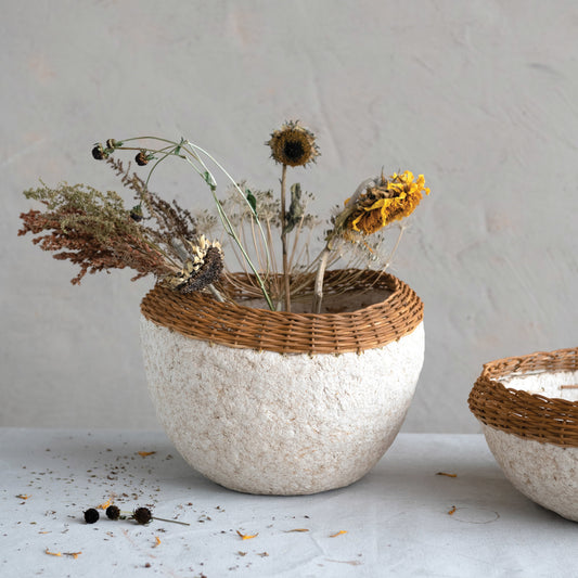 Wicker Rim Paper Maché Bowl