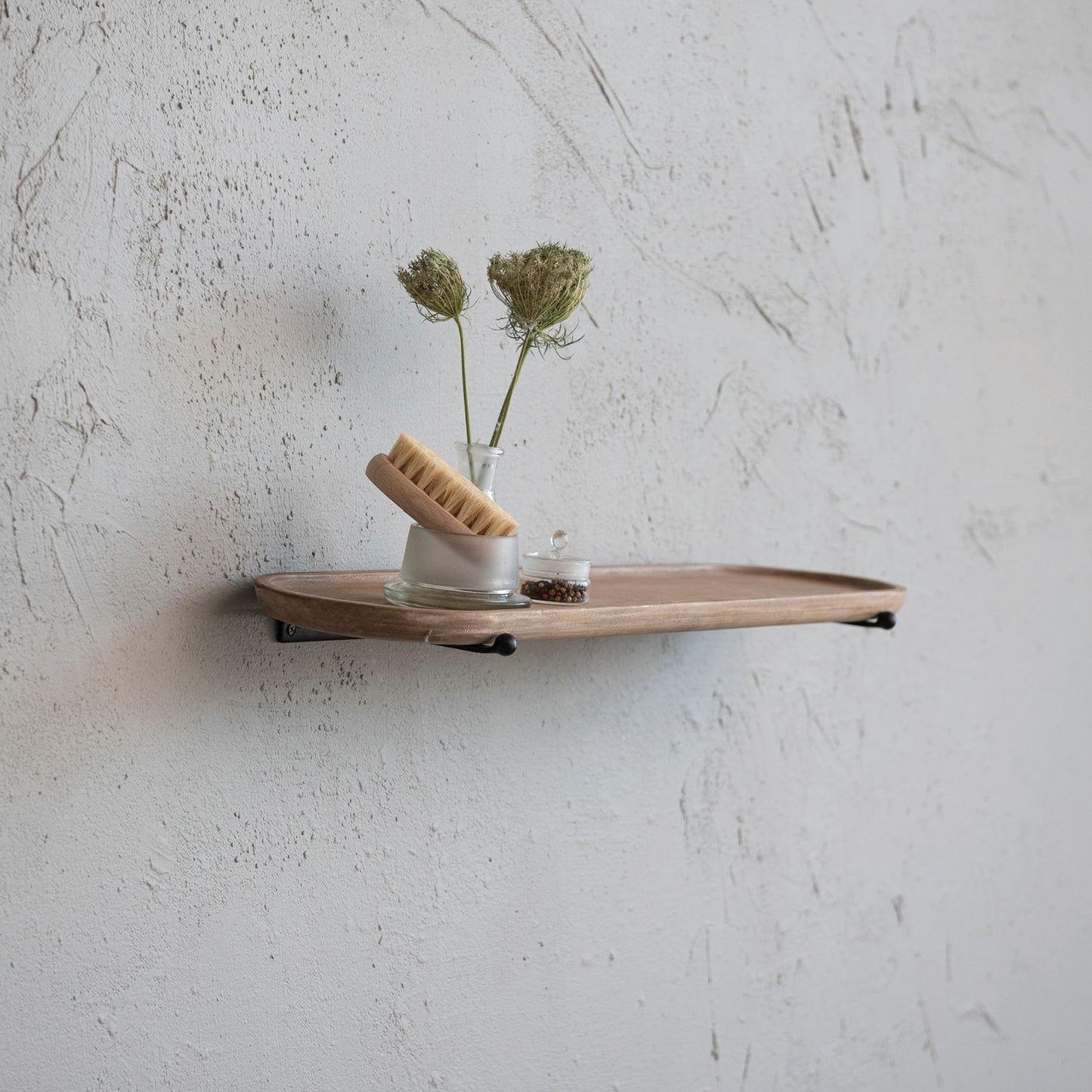 Pine Wood & Metal Wall Shelf