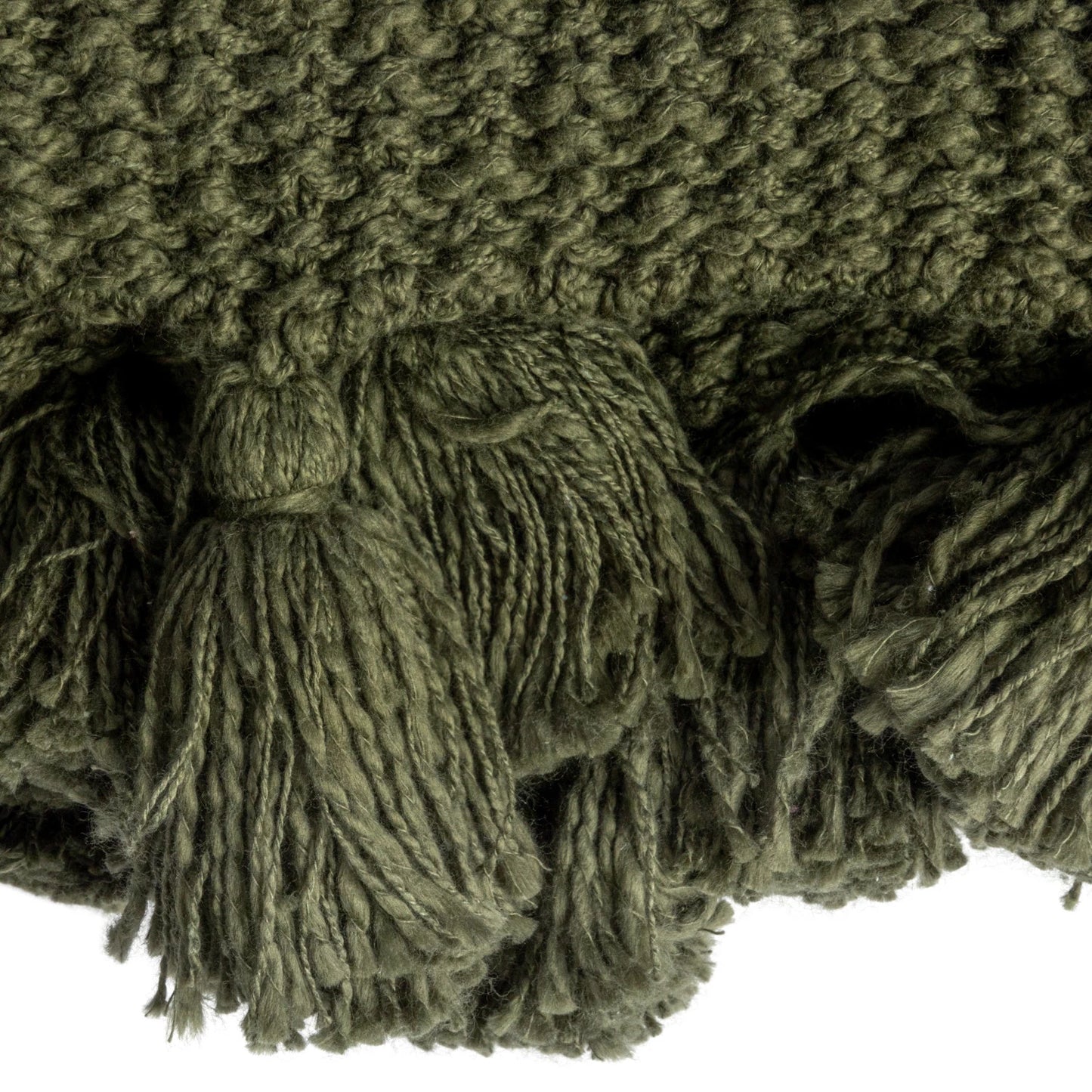 Olive Green Knitted Tasseled Throw