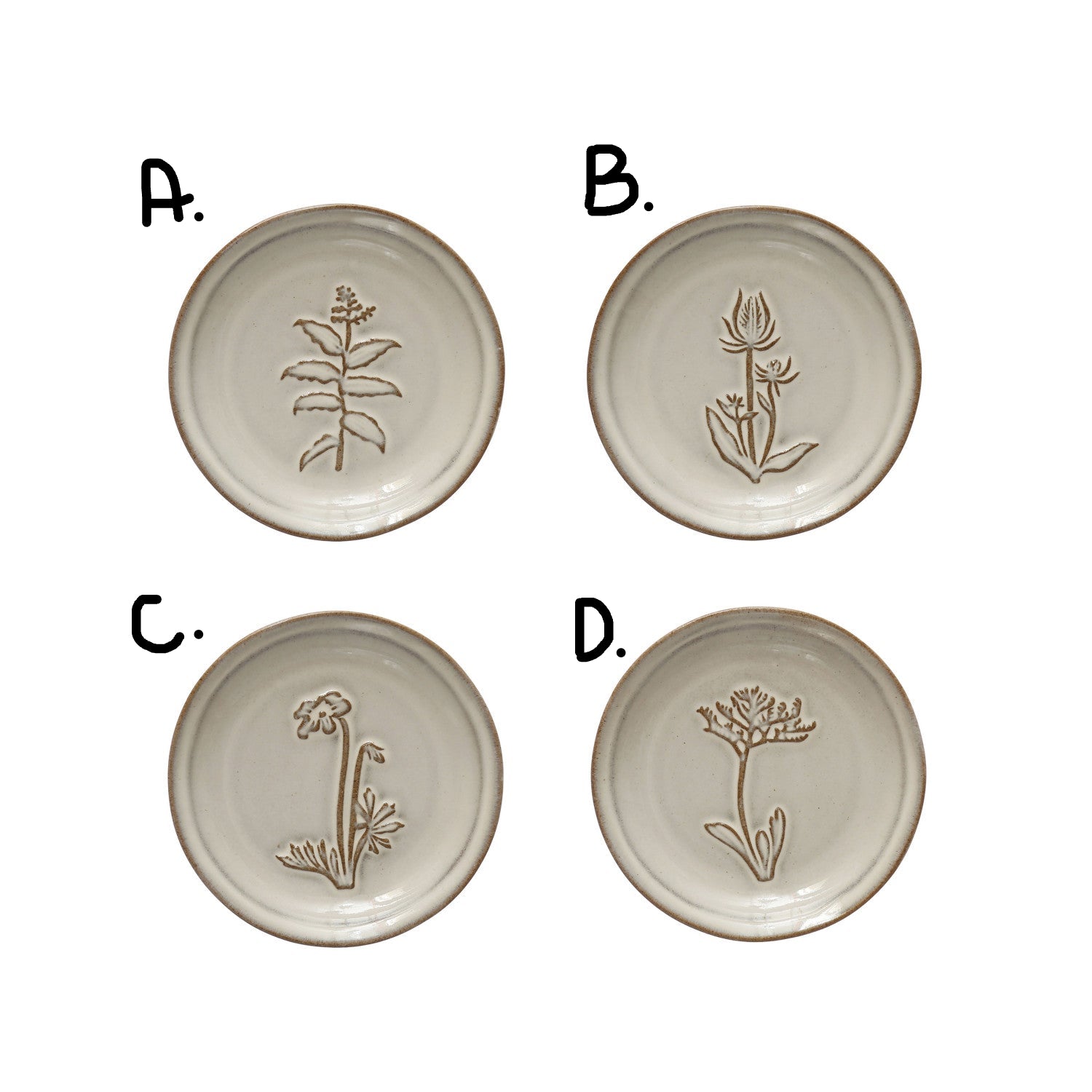 Embossed Stoneware Dish w/ Flower, 4 Styles (Each One Will Vary)