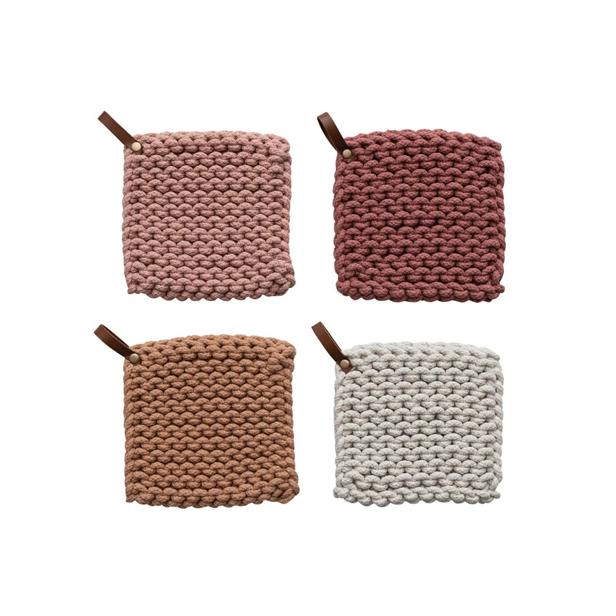 Leather Loop Crocheted Pot Holder