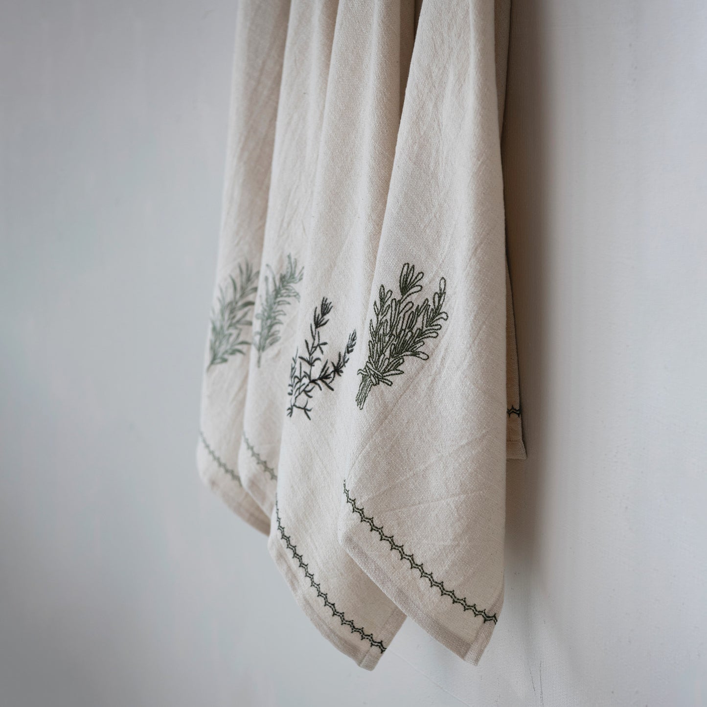 Embroidered Herbs Tea Towel