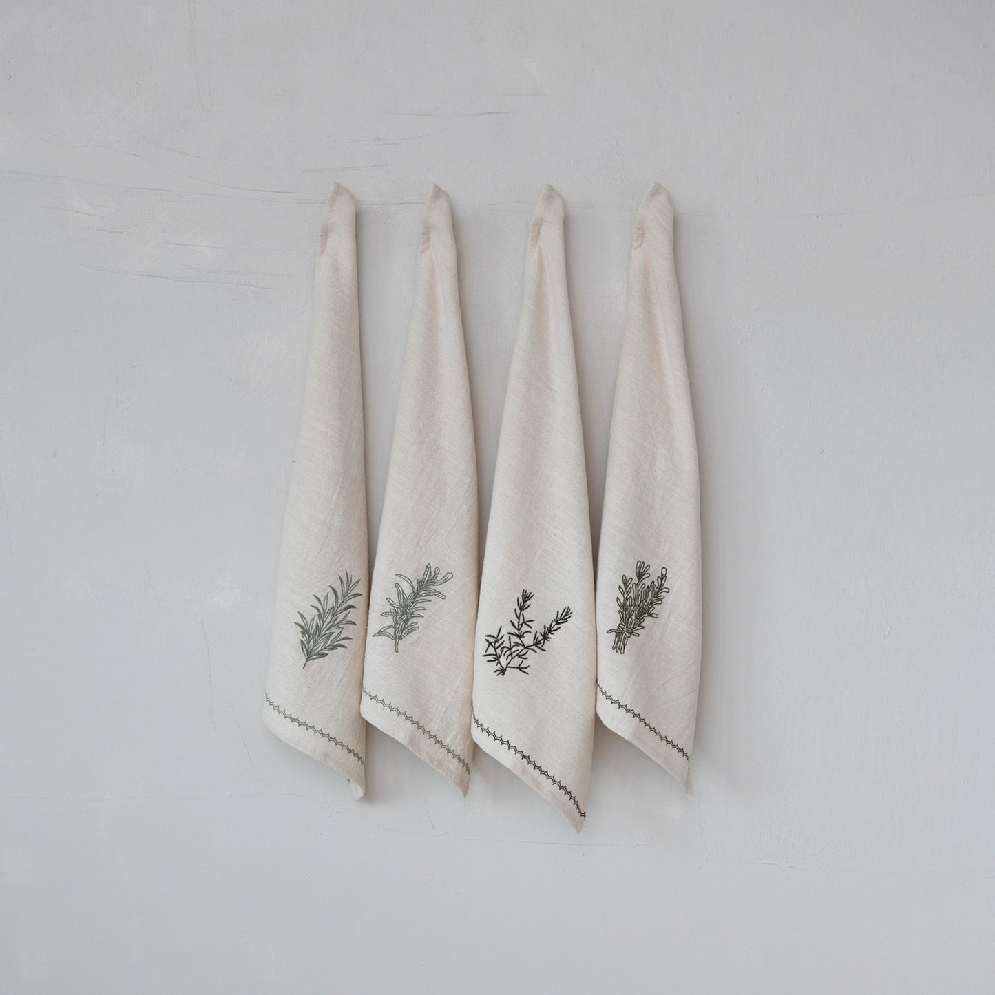 Embroidered Herbs Tea Towel
