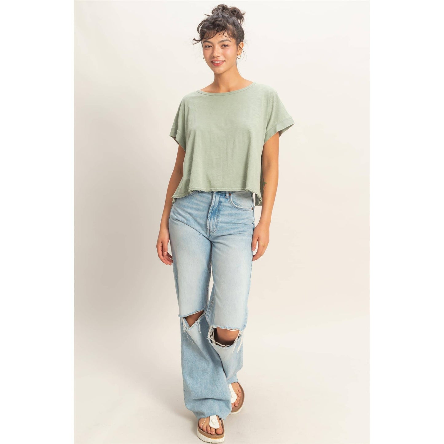 Acid Washed Cross Back Top