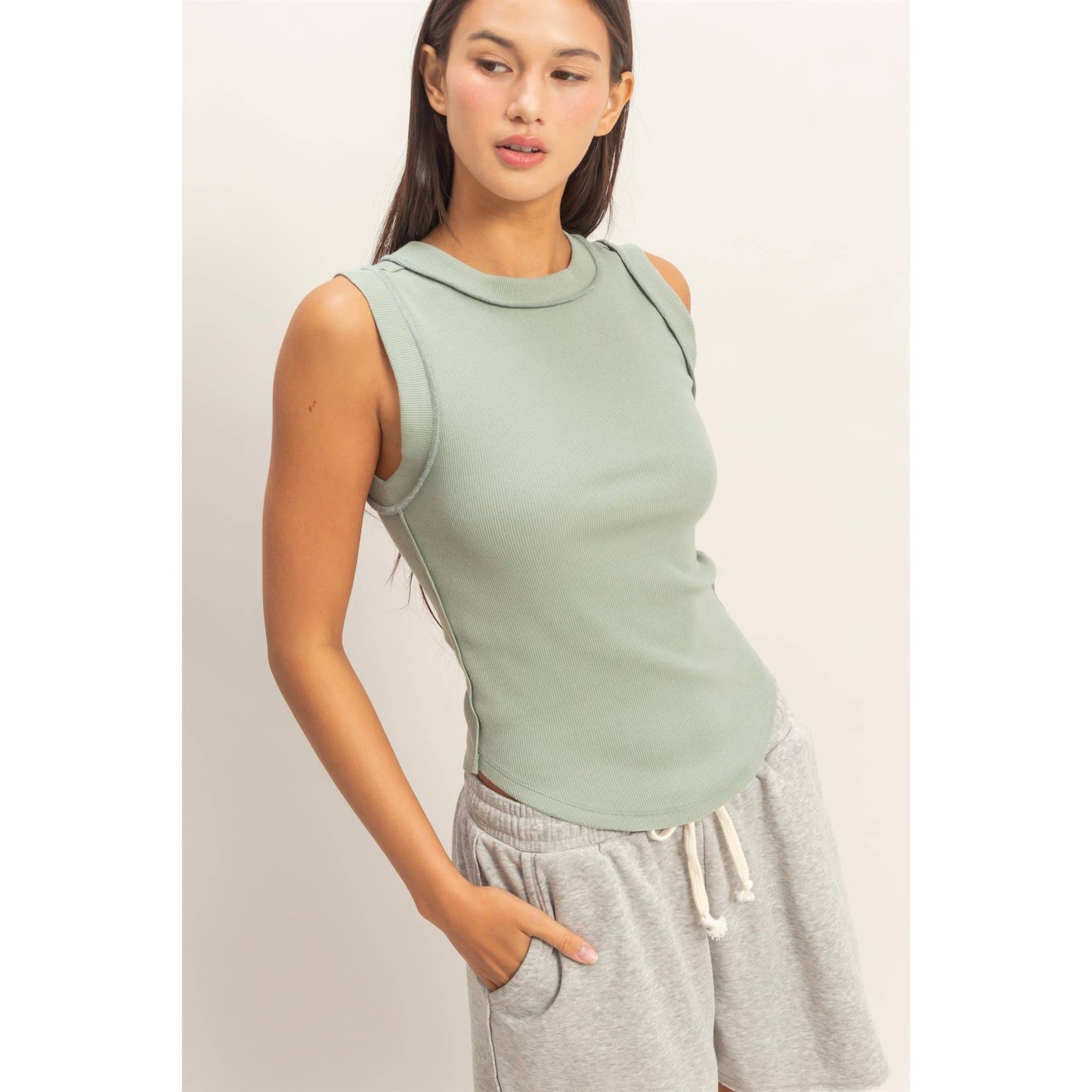 Sage Green Seam Detail Tank Top