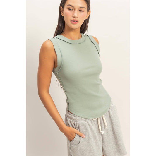 Sage Green Seam Detail Tank Top