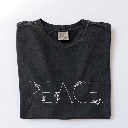 PEACE Mineral Washed Graphic Top - Mustard Seed Faith Co.